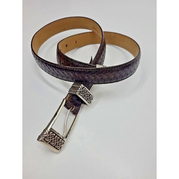 Vintage Brighton Brown Leather Weave Belt Women's Size M 32 - Picture 1 of 8